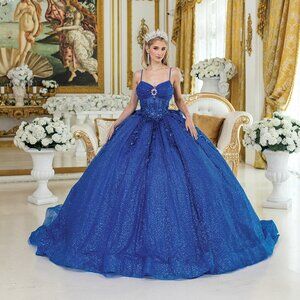 New Long Sleeveless Tulle Quinceanara Gown w/ Back Bow & Lace Up Back DQ 1958